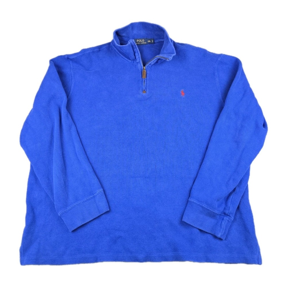 Polo Ralph Lauren Sweater Mens 2XL Blue Knit Cotton 1/4 Zip Pullover Preppy Pony - Picture 2 of 8